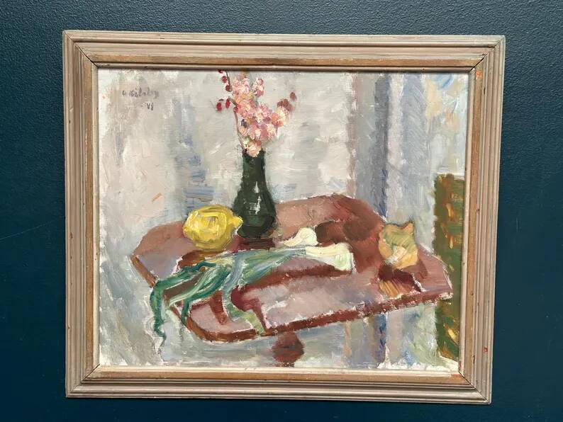 Original Swedish Oil on Panel – "Vase and Vegetables" by Arne Kilsby – Signed – Vintage and Framed – 54 × 46 cm (21.3" × 18.1")