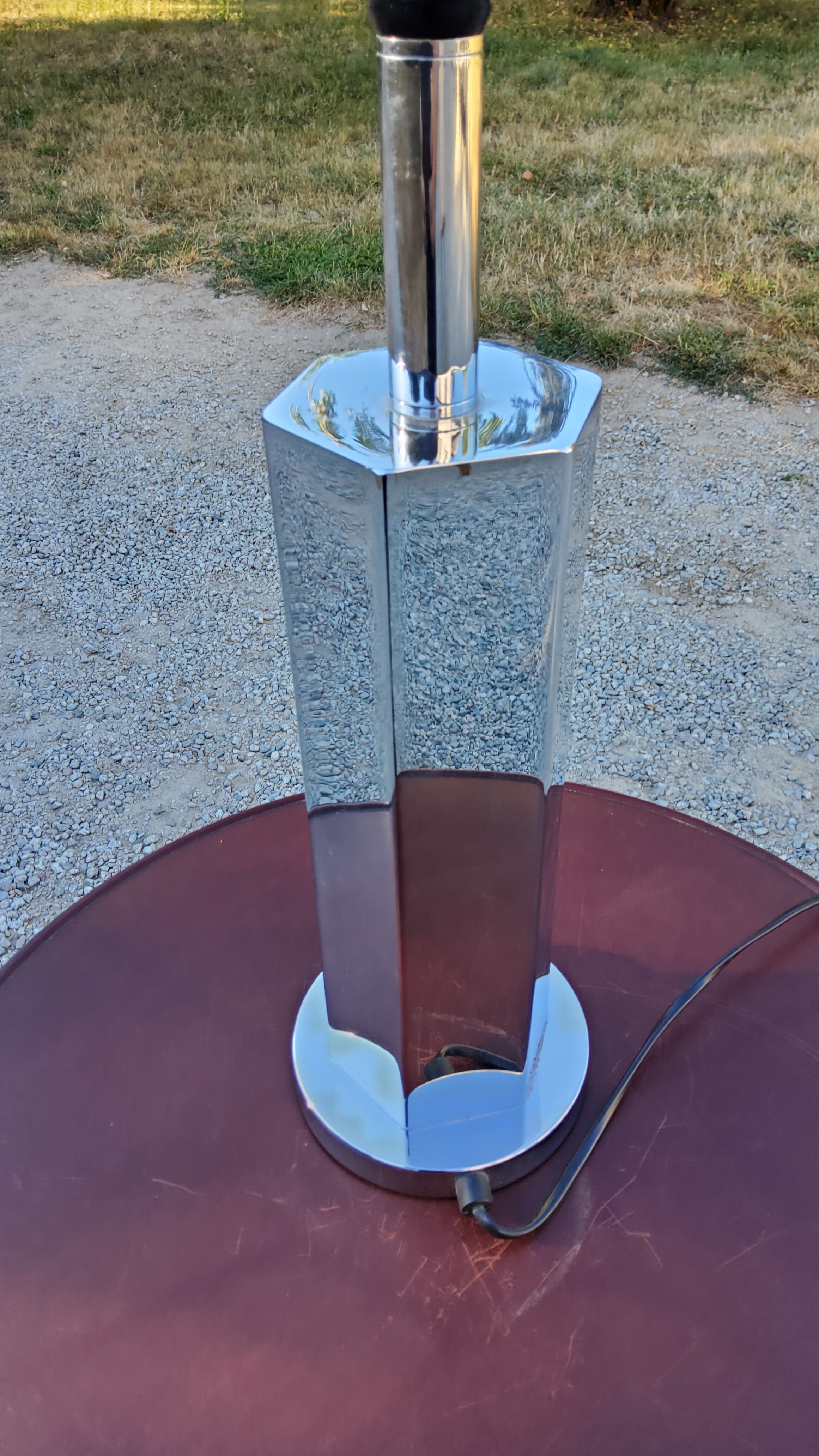 Lamp of the 70s in chrome metal original lampshade