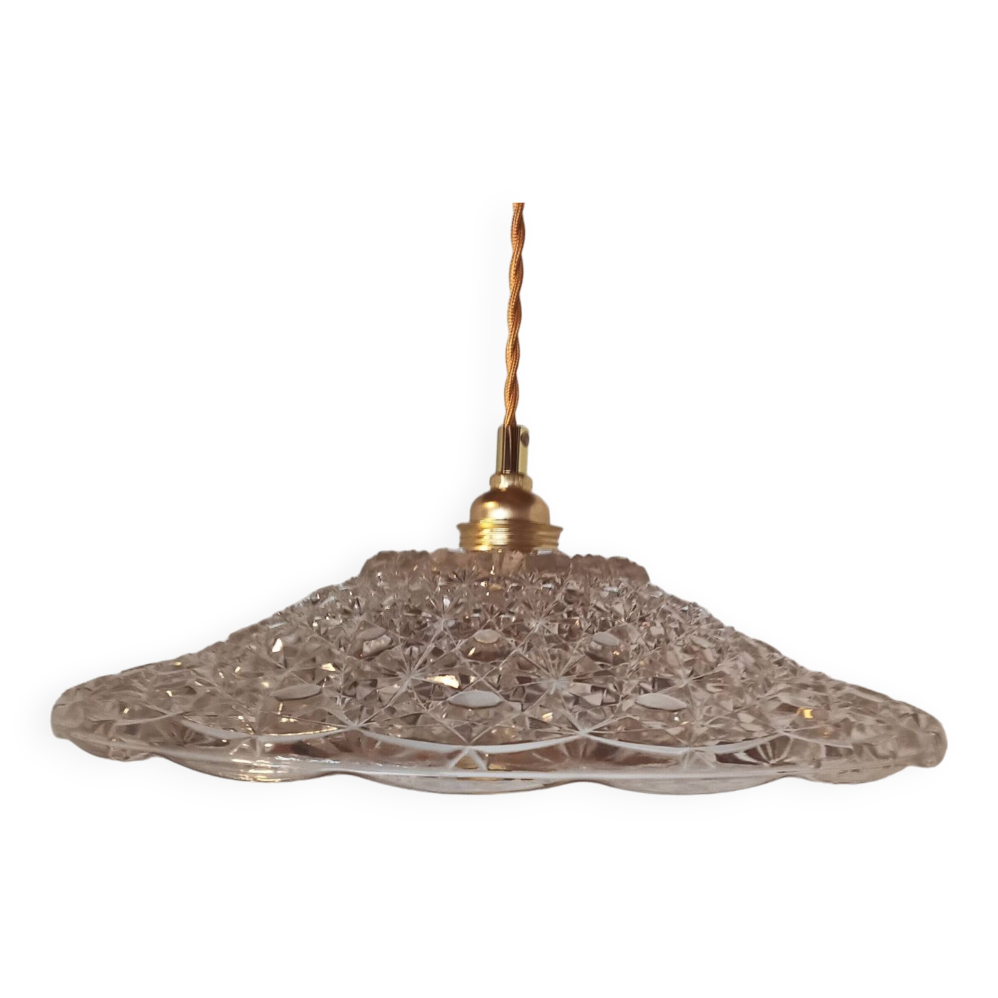 Vintage pendant light in transparent molded glass