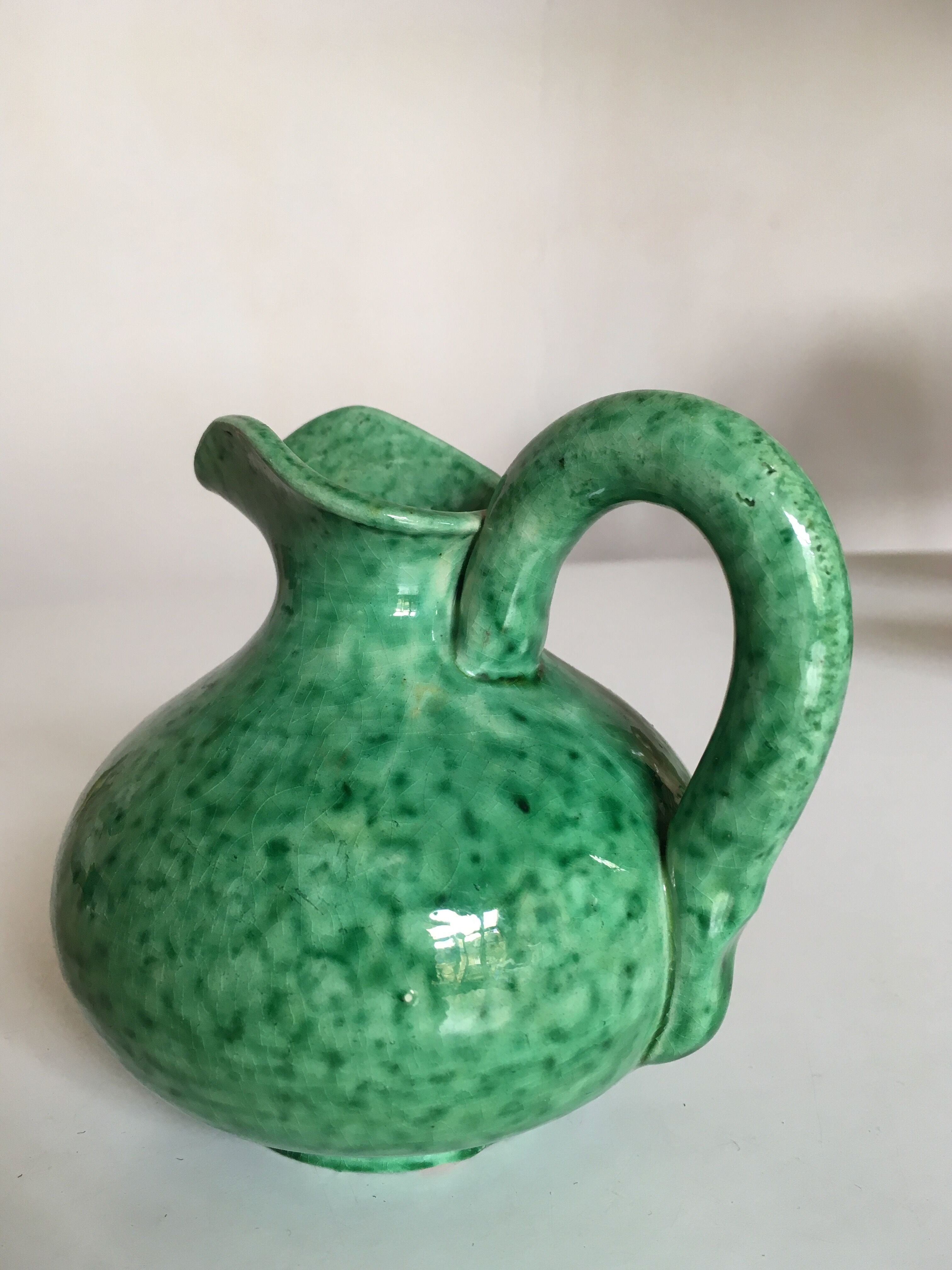 Green glazed ceramic pitcher, marius giuge at vallauris 50's
