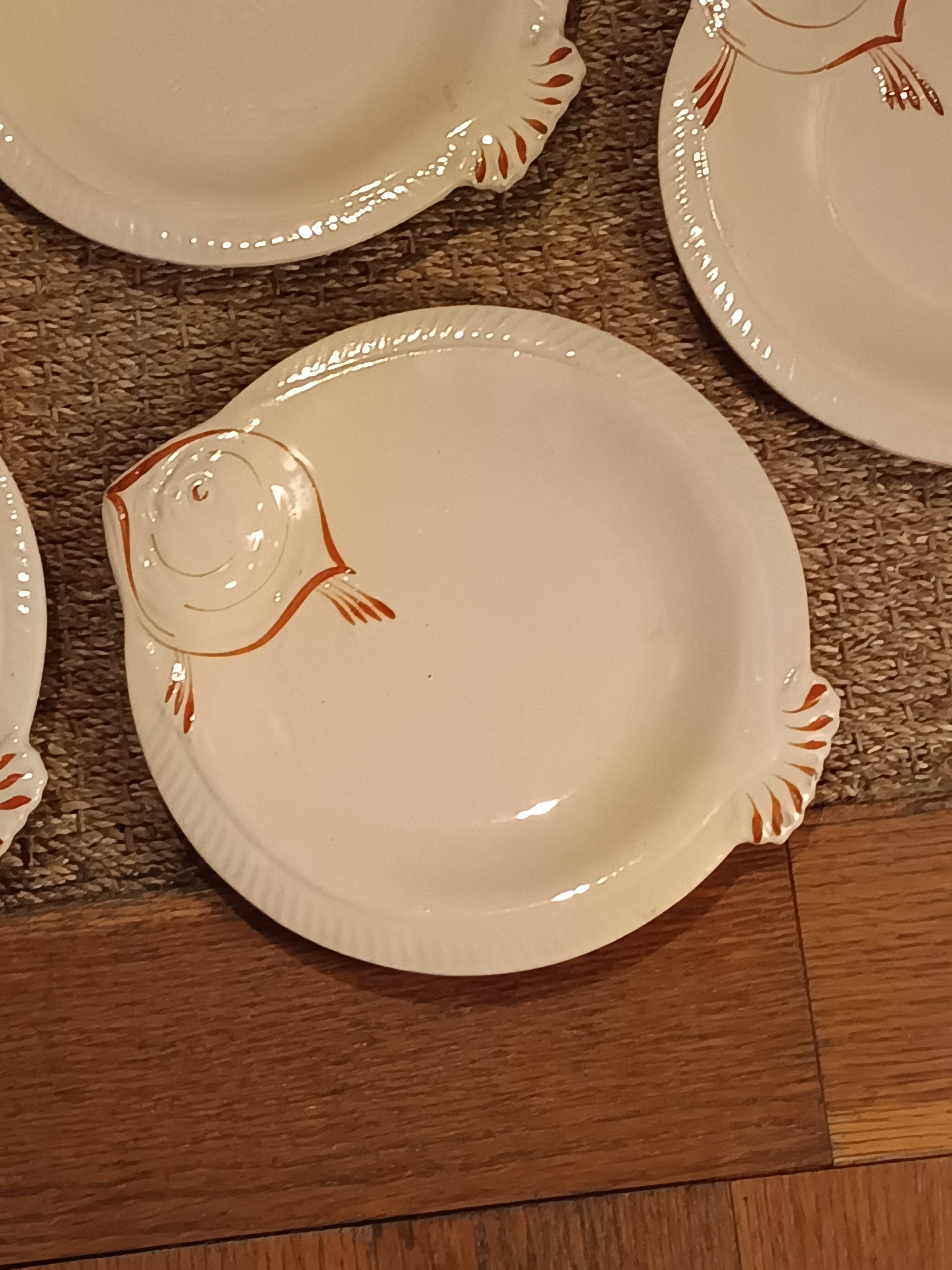 Set of 8 Longwy earthenware fish plates in powder pink