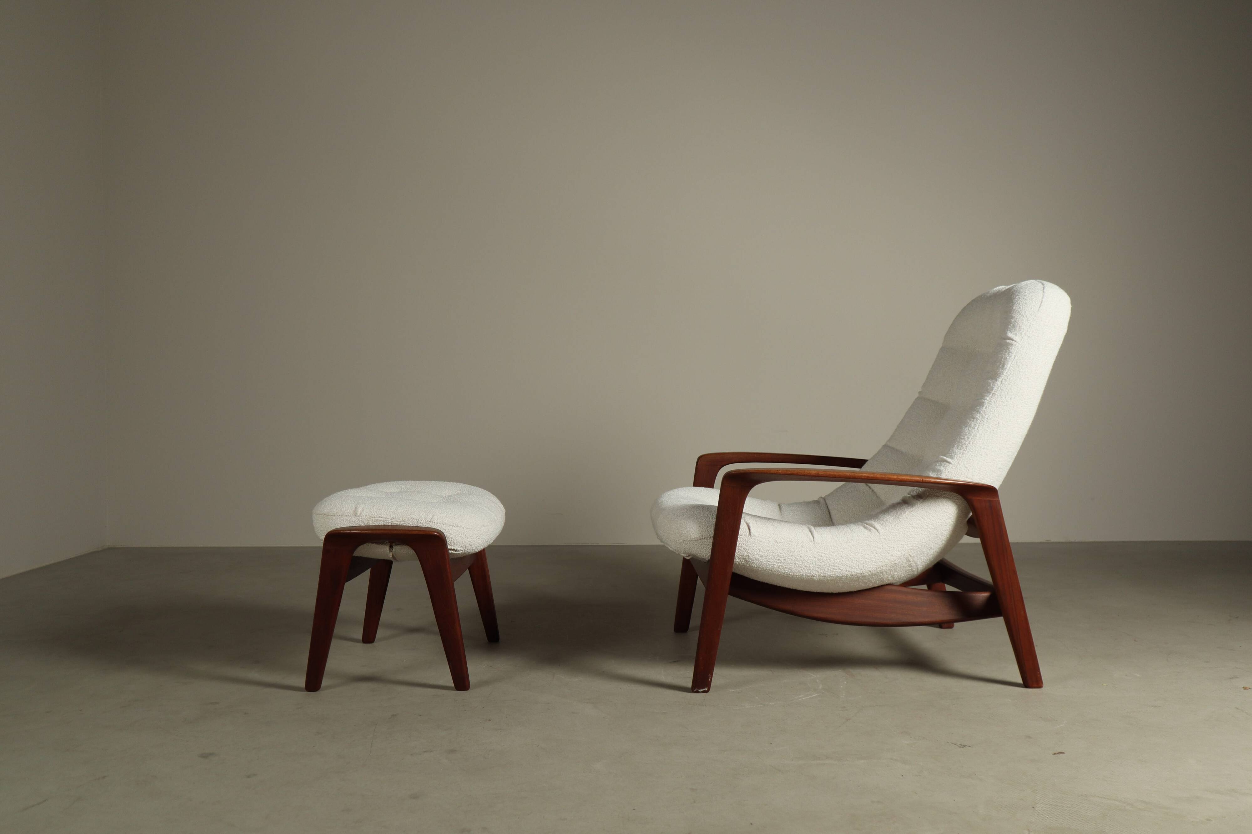 Vintage Teak "Scoop" chair with ottoman by R.Huber & Co