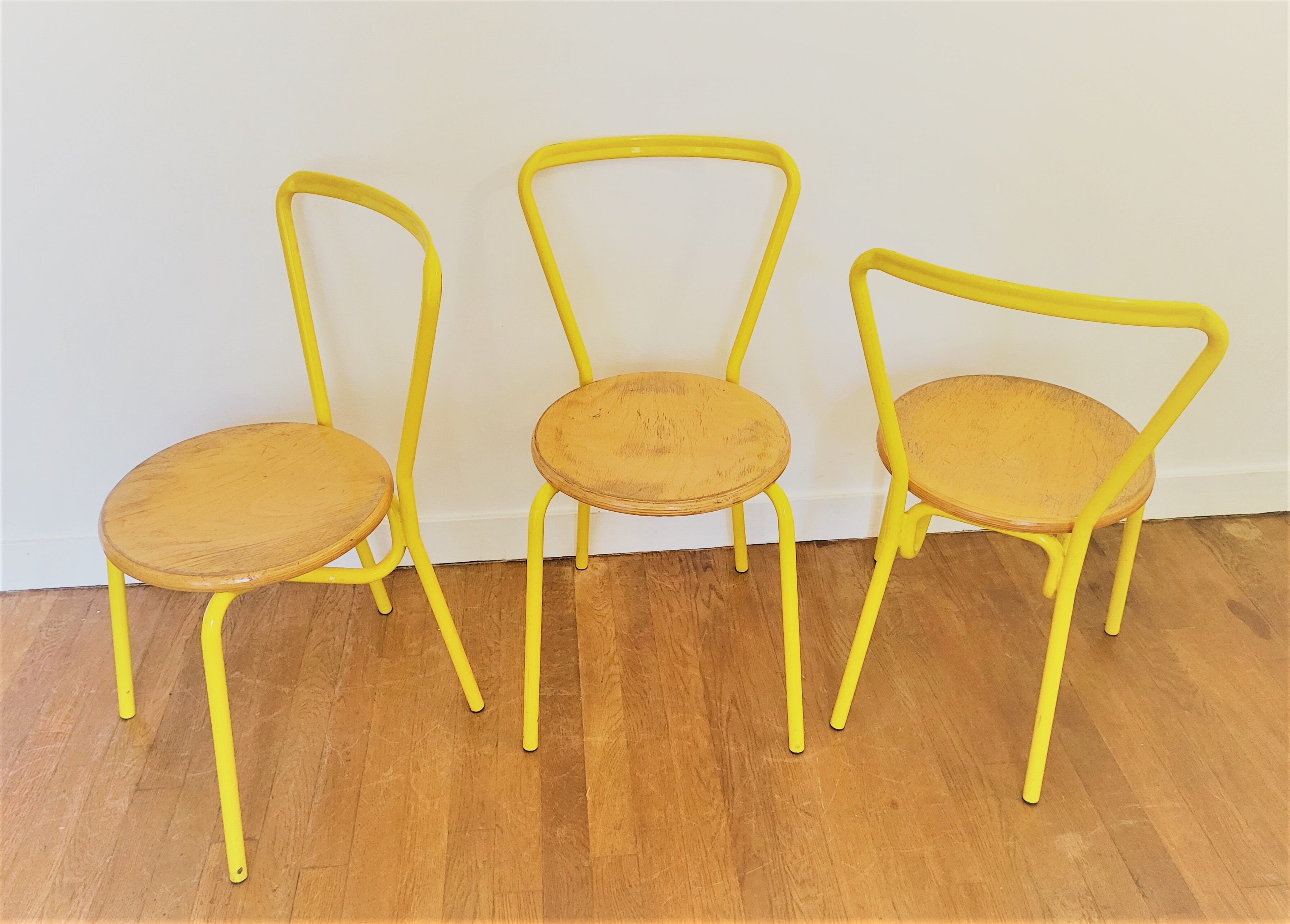 Vintage yellow school chairs from the 90s
