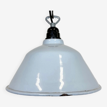Industrial French Grey Enamel Factory Pendant Lamp, 1960s