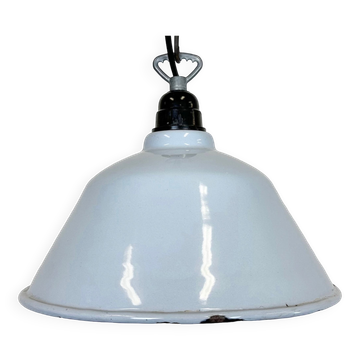 Industrial French Grey Enamel Factory Pendant Lamp, 1960s