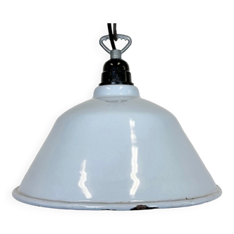 Industrial French Grey Enamel Factory Pendant Lamp, 1960s