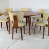 Set of 6 mid-century modernist lounge chairs in plywood - extension table by Cor Alons for Gouda den Boer