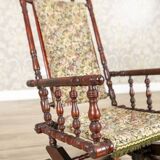 Antique Spring Rocking Chair in Floral Fabric, 1890s