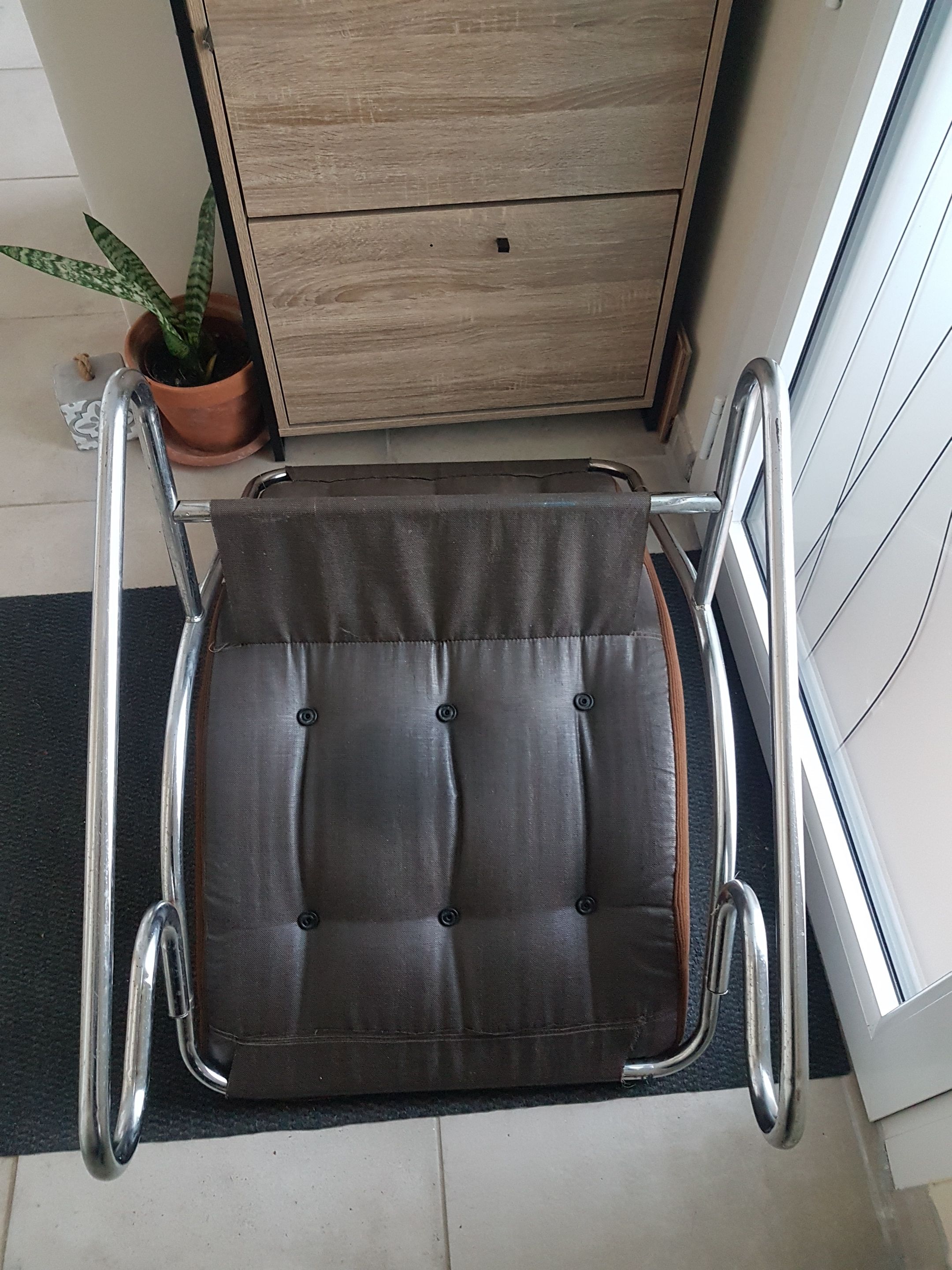 Chair tubular in Brown velvet of the 1970s