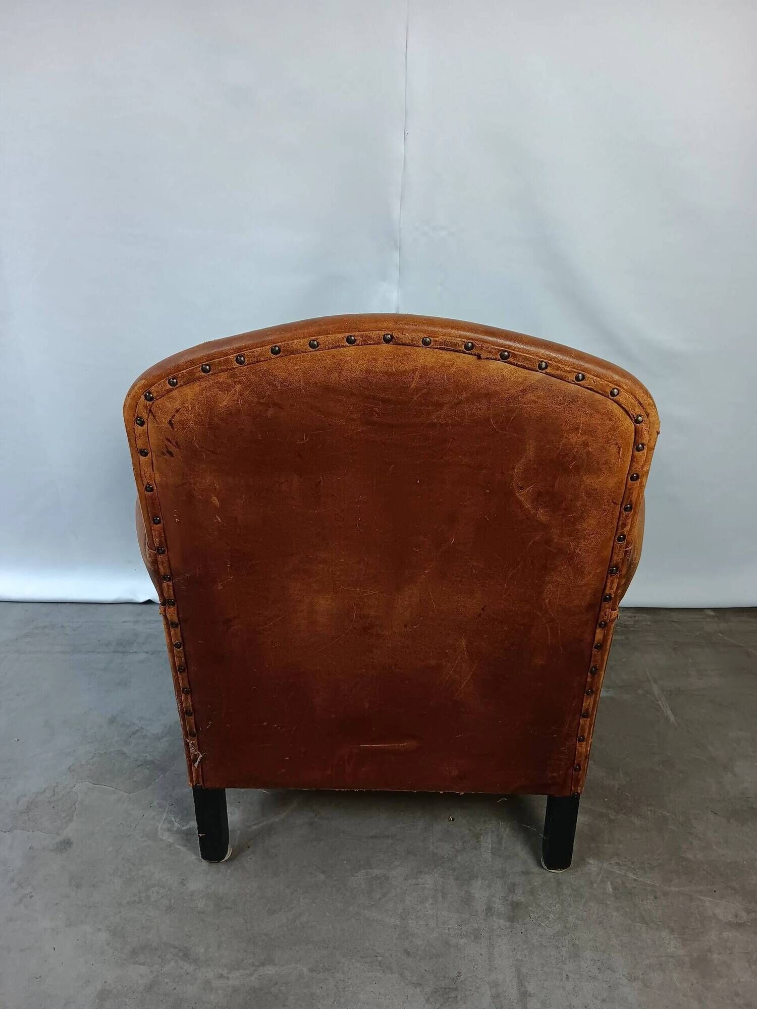 Vintage Sheepskin Club Chair - Raw Patina, Man Cave Essential