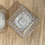 2 square ceiling lights in amber glass, 70s-80s