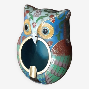 Cendrier vide-poches hibou en bronze et émail cloisonné