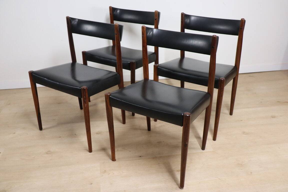 Set of 4 Scandinavian Danish chairs in rosewood and skai, 1960