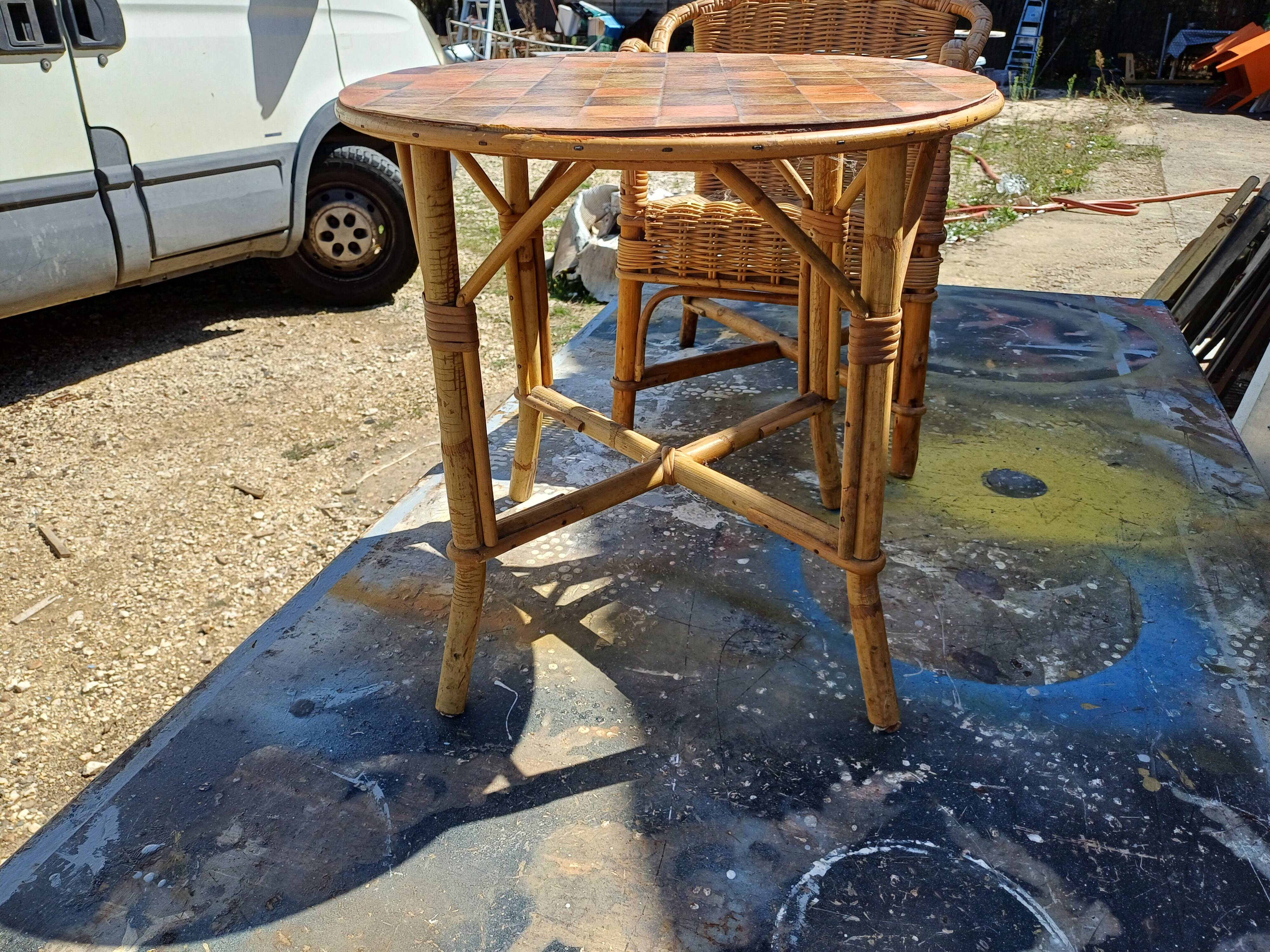 Vintage Bamboo and Rattan Children's Table + Armchair