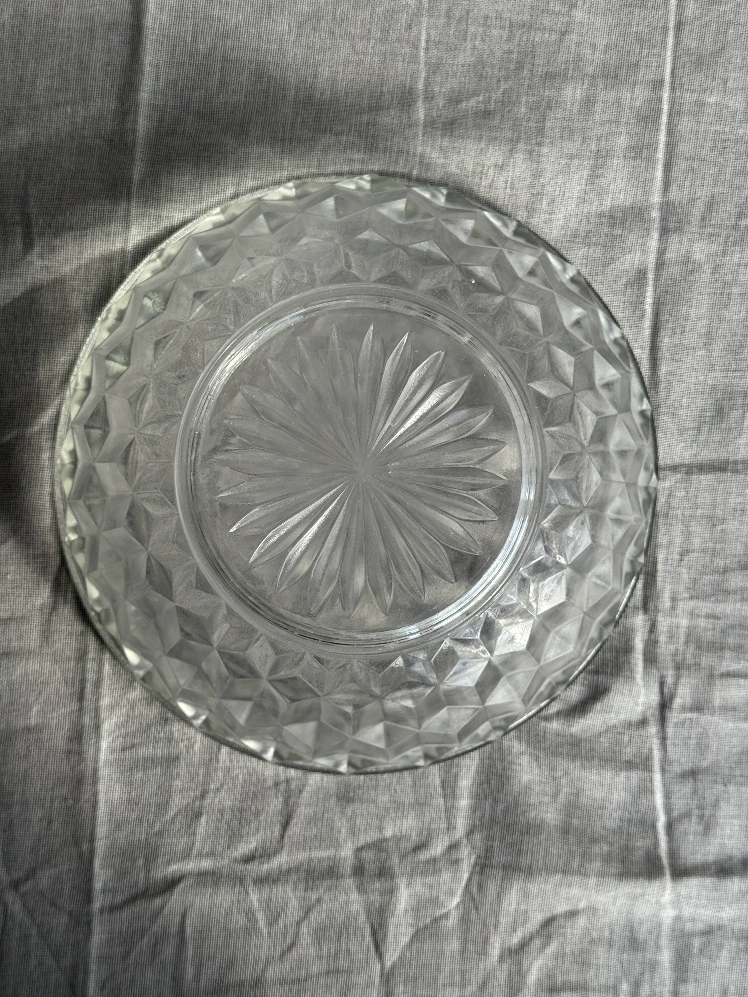 Small vintage glass bowl with a cube pattern.