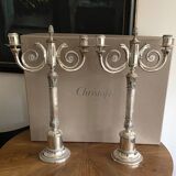Christofle. Pair of candlesticks, Candelabras, Candlesticks in silver metal. Malmaison model. (New)