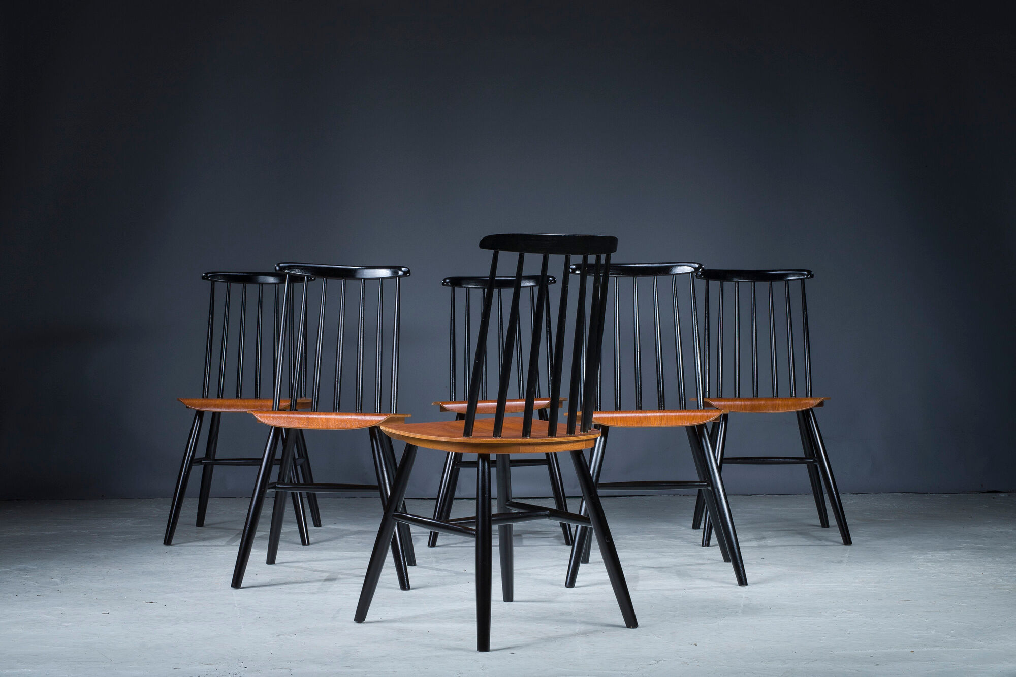French Fanett Beech and Teak Chairs by Ilmari Tapiovaara, 1960s, Set of 6