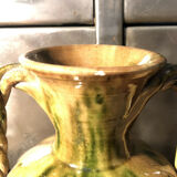 Handled vase in enameled ceramic, stamp to identify