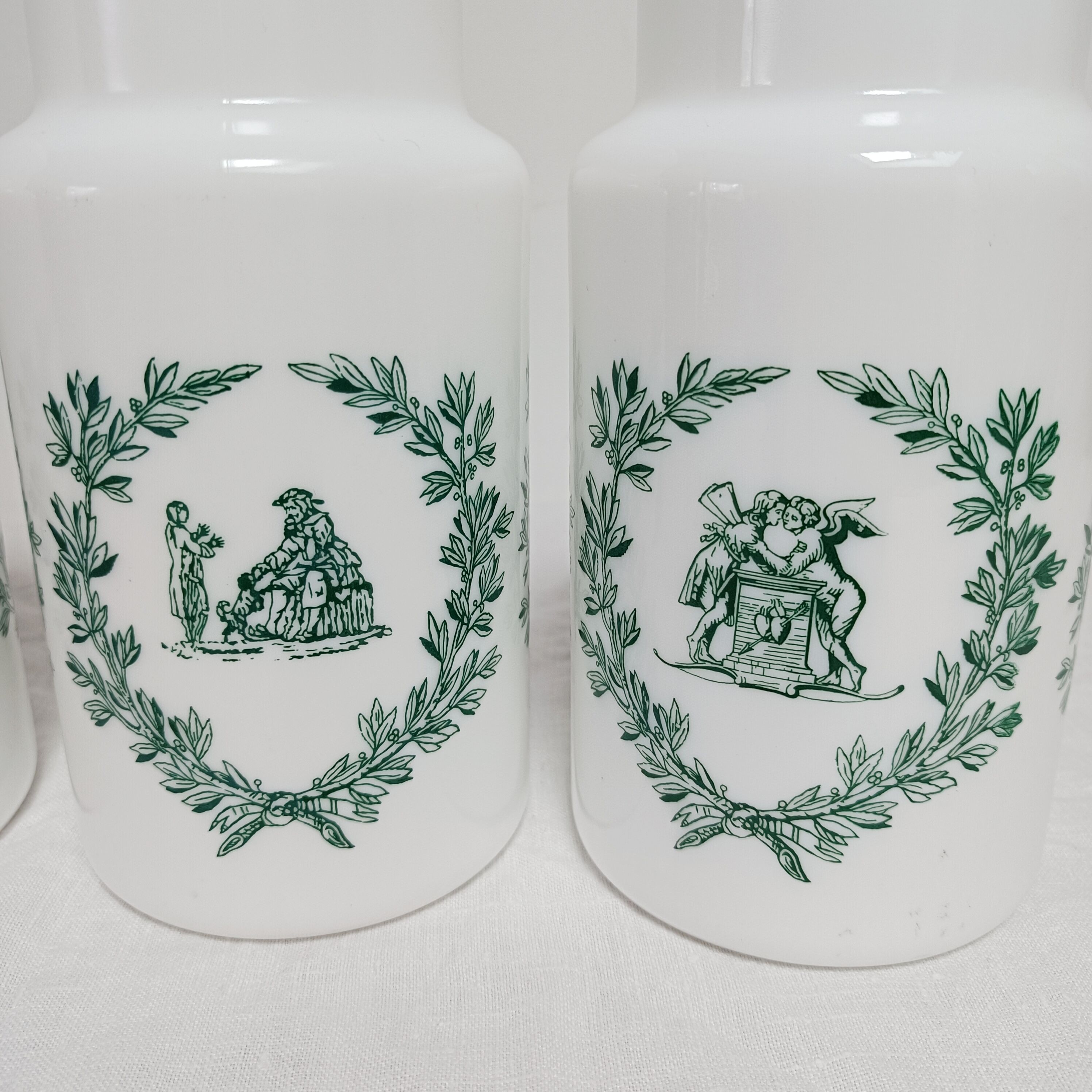 Set of 3 opaline apothecary pots