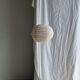 Small round pink rattan and natural linen Japanese-style pendant light D30