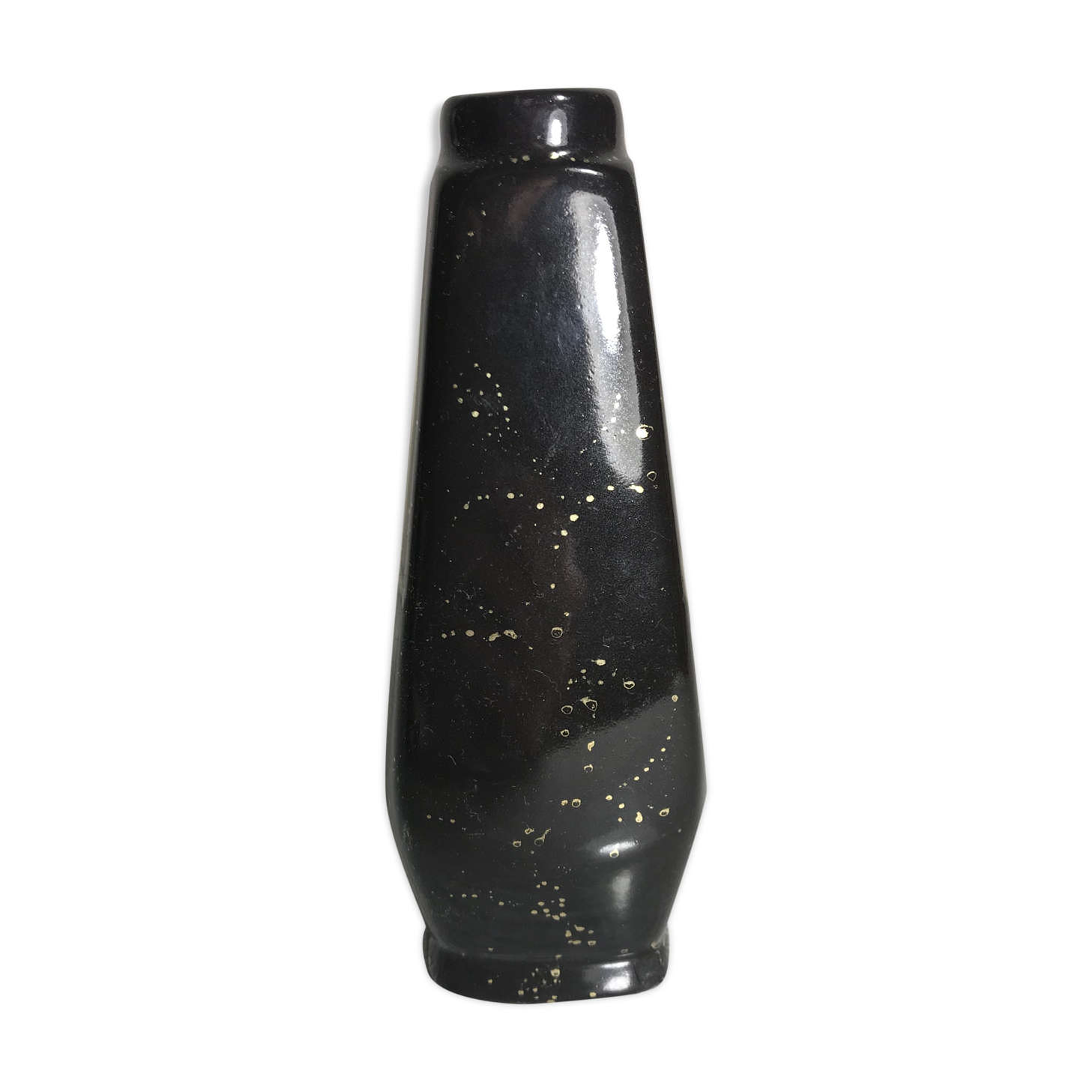 Ancient Soliflore Vase in Black Enamel ceramics - Gold Signed Vintage