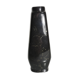 Vase ancien soliflore en céramique émaillé noire & dorée signé vintage