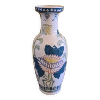 Grand Vase En Porcelaine Chinoise à Décor Floral, Fin XXème Siècle