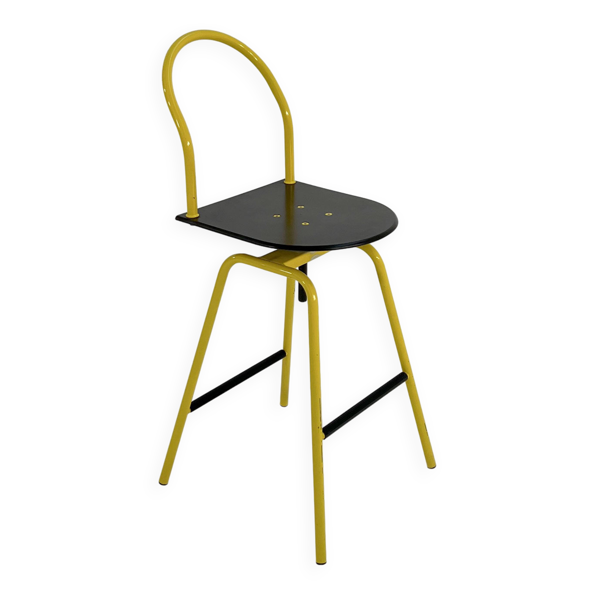 Il Bottone Yellow Adjustable and Swivel Bar Stool by Paolo Parigi for Heron Parigi, 1980