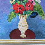 Oil painting on wood panel still life vase bouquet of flowers signed