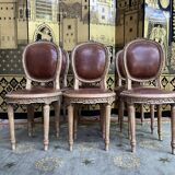 Suite of 6 Louis XVI 1900 leather chairs