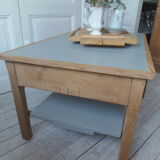 Coffee table made from a desk of the 40s, tray and green shelf