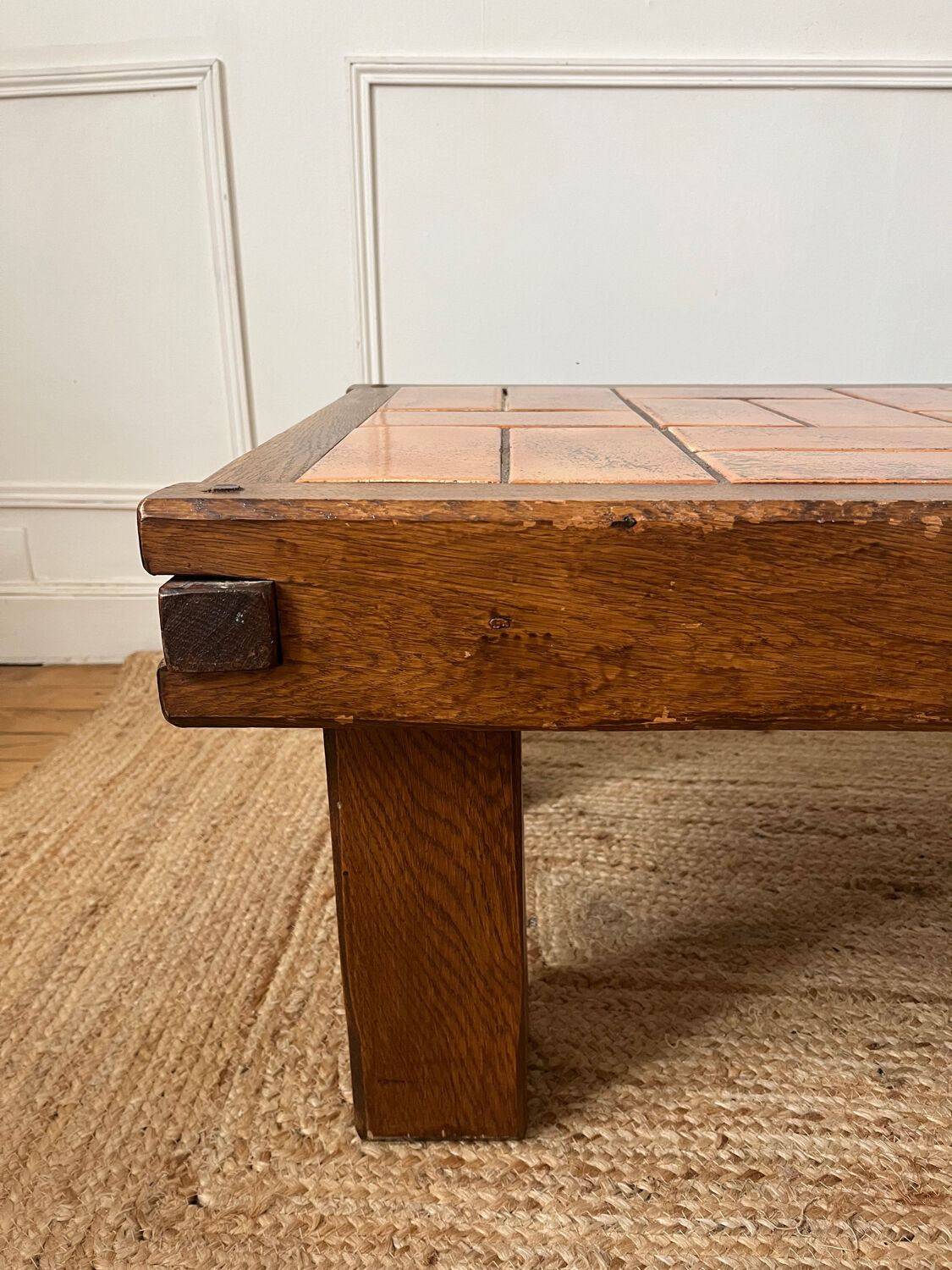 Oak and ceramic coffee table from the mid-20th century.