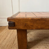 Oak and ceramic coffee table from the mid-20th century.