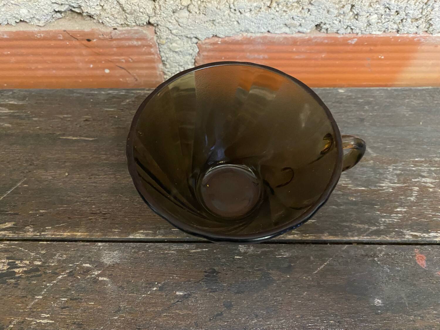 Set of 6 vintage Duralex molded smoked glass cups, art deco style