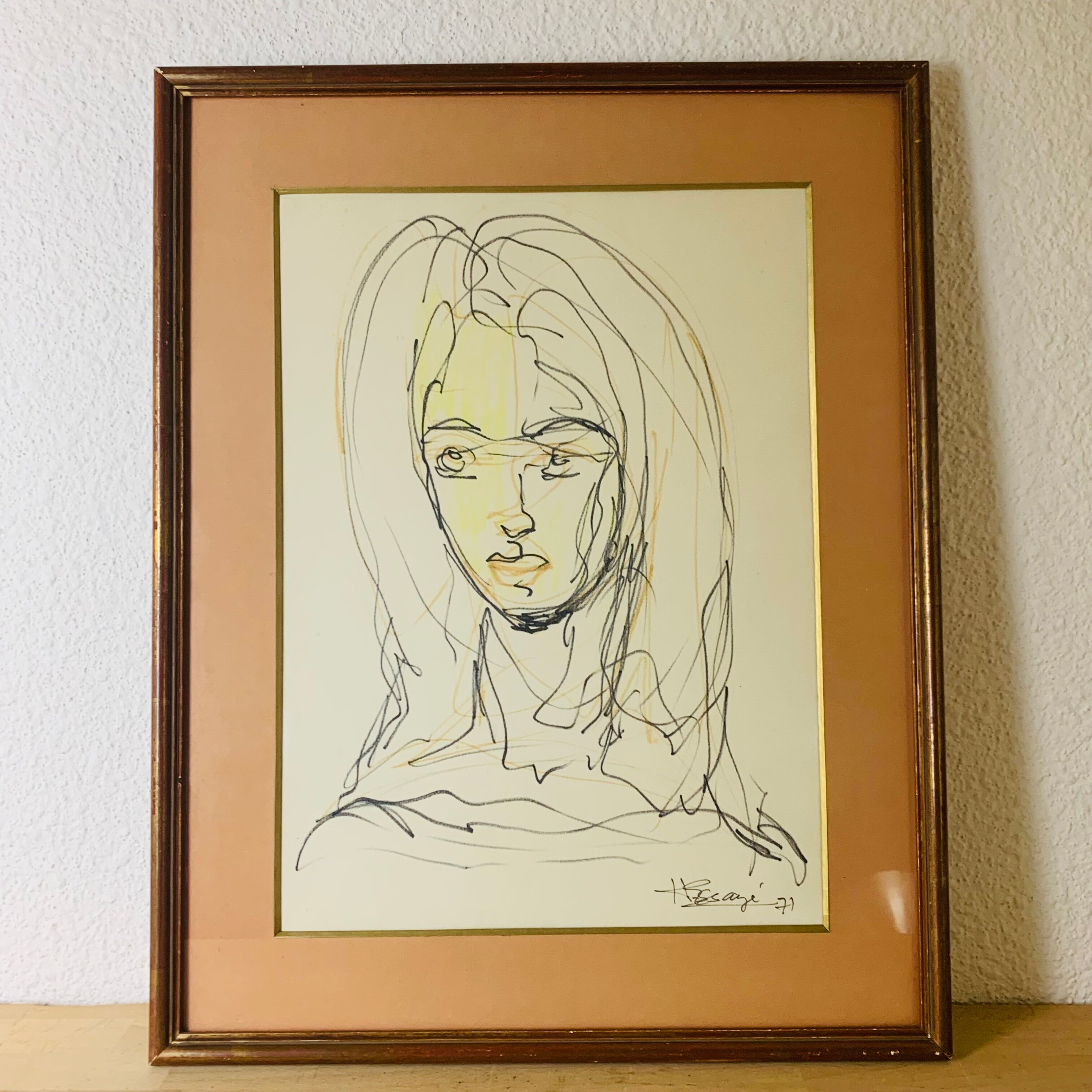 Portrait painting of woman drawing 70s