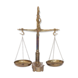 Balance d'apothicaire en bronze et laiton avec ses poids