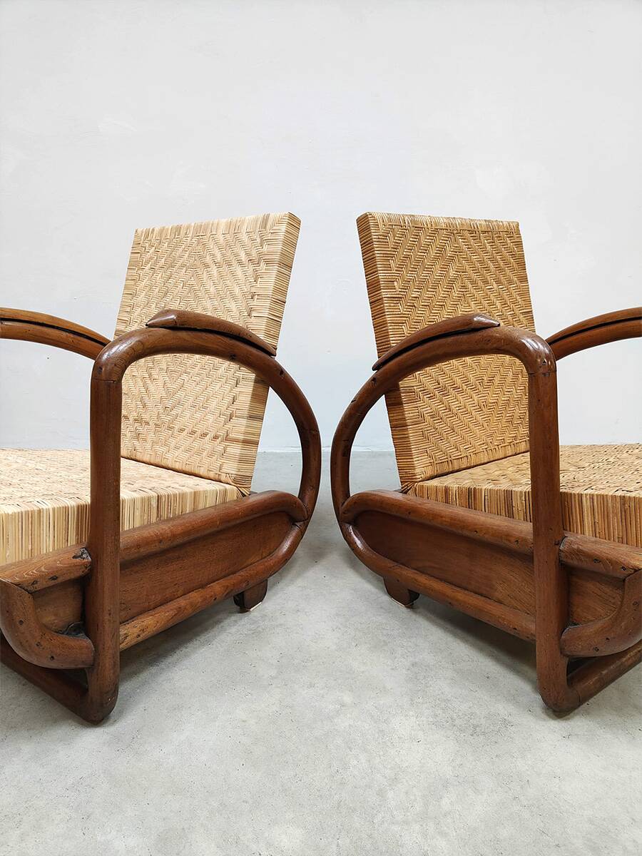 Art deco design rattan woven lounge chairs