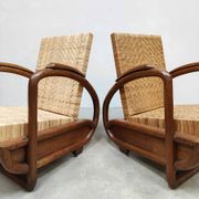 2 fauteuils en rotin tressé, Art Déco