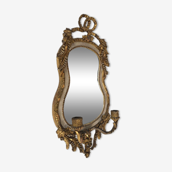 Applique à fond de miroir, bois stuqué laqué gris et doré XIXe