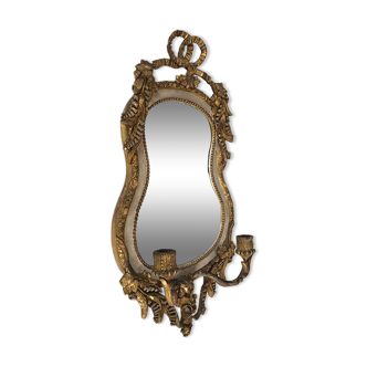Wall lamp with mirror background, stuccoed wood lacquered gray and gilded nineteenth