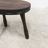 Low brutalist solid wood stool 1950