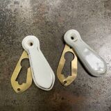 pair of antique brass door lock entries and porcelain cover art d