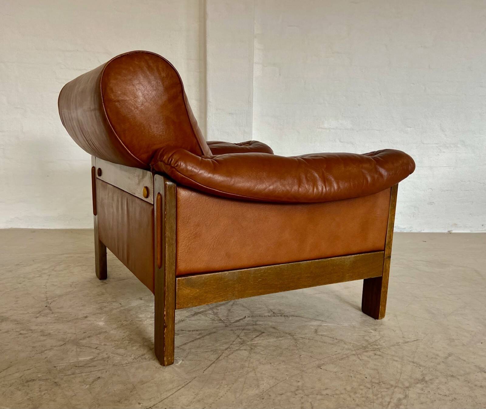 Mid-century vintage Scandinavian leather lounge chair in cognac brown leather