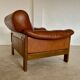 Mid-century vintage Scandinavian leather lounge chair in cognac brown leather