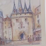 Watercolor "Music Festival at Porte Cailhau" Bordeaux signed Fouquet