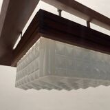 1950s Wood, Bronze & Opaline Glass Pendant Light