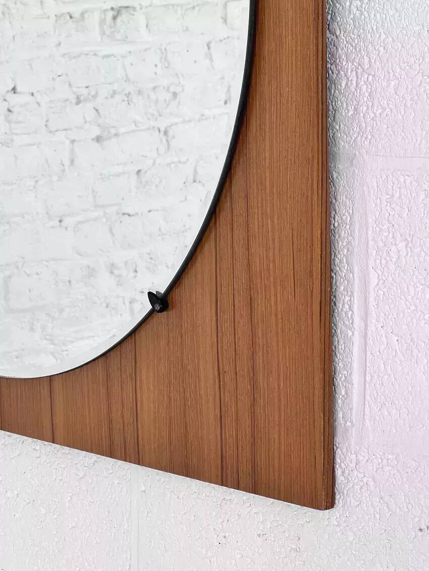 Round mirror from the 60s - 70s on a square wooden frame