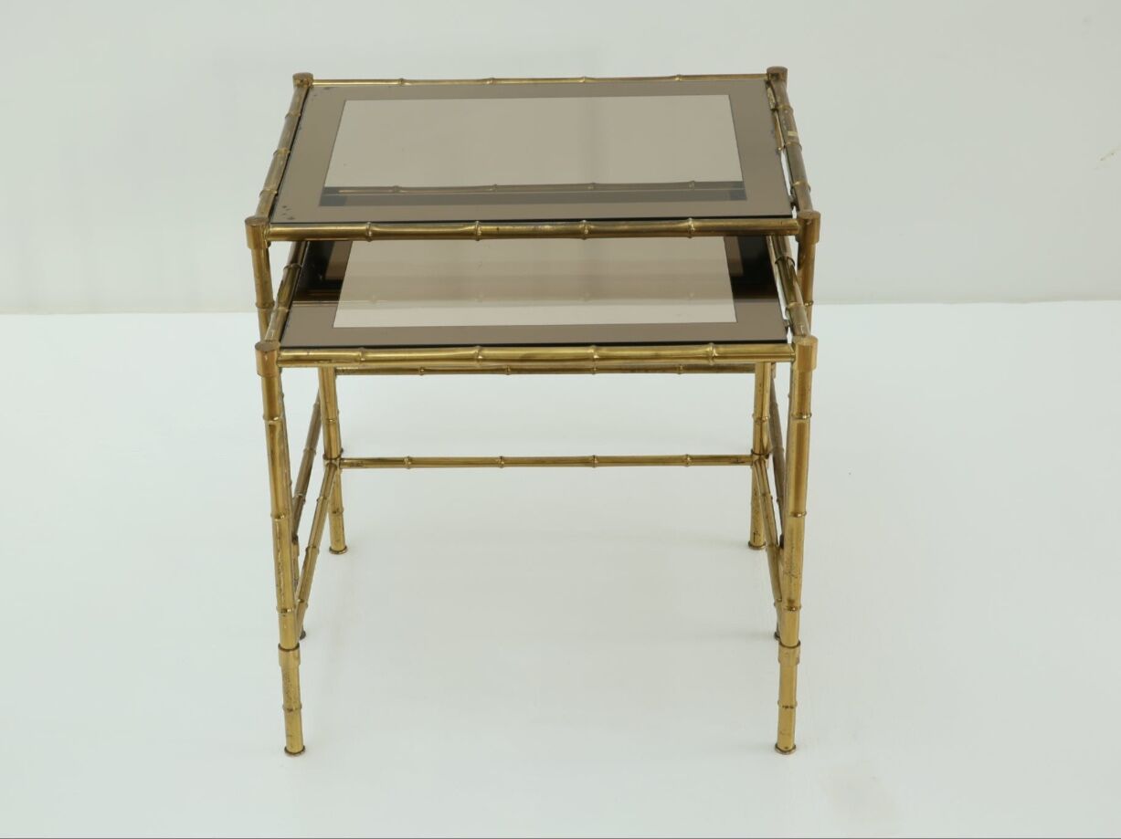 Brass and smoked glass tables
