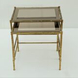 Brass and smoked glass tables