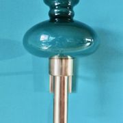 Brushed brass wall light with green glass shade "Vitrika". Denmark 1980